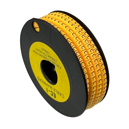 Spool of yellow Cable "C" Marker 2.6mm to 4.2mm Yellow for cable management and wire identification
