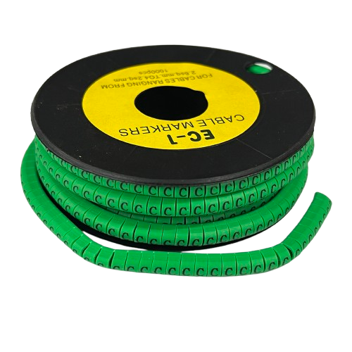 Grippes cable management spool with Cable "C" Marker EC-1 Green. wraparound identification labels