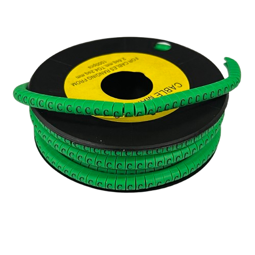 Grippes Cable "C" Marker EC-1 Green reel of C shaped plastic cable markers on black spool