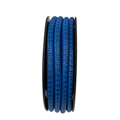 Spool of blue Cable "D" Marker 2.6mm to 4.2mm Blue cable markers on reel for wire identification and organization