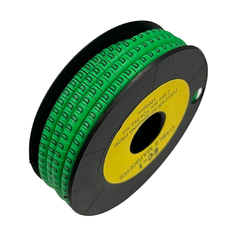 Grippes spool of green cable markers with repeating D labels Cable "D" Marker EC-1 Green for wire ID
