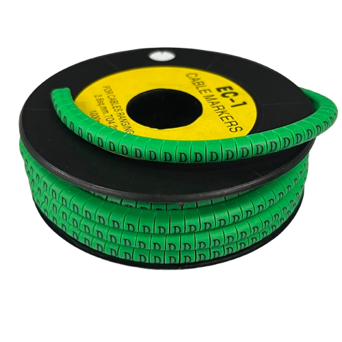 Grippes spool of Cable "D" Marker EC-1 Green D-shaped wire markers on black reel for cable labeling
