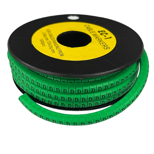 Grippes spool of Cable "D" Marker EC-1 Green segmented cable markers showing repeated D labels