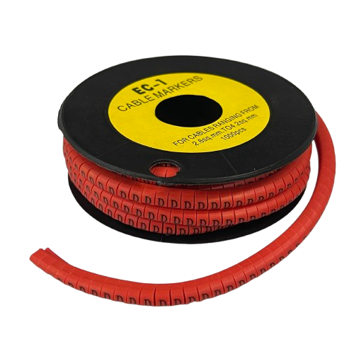 Grippes cable management spool with Cable "D" Marker Red 2.6mm to 4.2mm red segmented identification sleeves