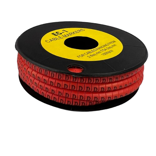 Grippes spool of red Cable "D" Marker Red 2.6mm to 4.2mm labels with repeating D for identifying 2.6mm to 4.2mm cables