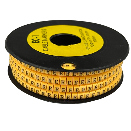 Spool of yellow Cable "E" Marker 2.6mm to 4.2mm Yellow cable IDs for wire organization