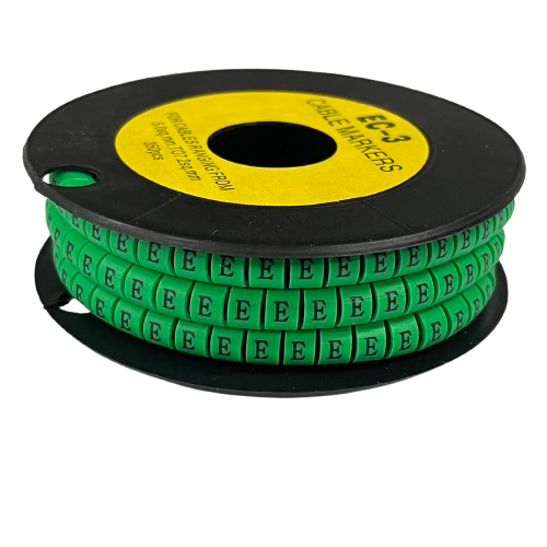 Spool of green Cable "E" Marker 5.0mm to 7.2mm for cable identification and organized wiring