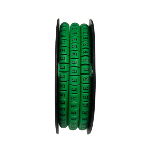 Spool of green letter E cable markers Cable "E" Marker 5.0mm to 7.2mm Green on reel for wire labeling