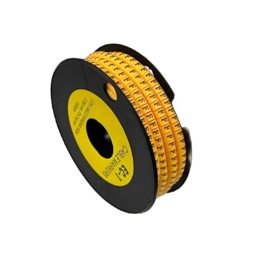 Spool of yellow cable markers printed F for labeling wires Cable "F" Marker 2.6mm to 4.2mm Yellow