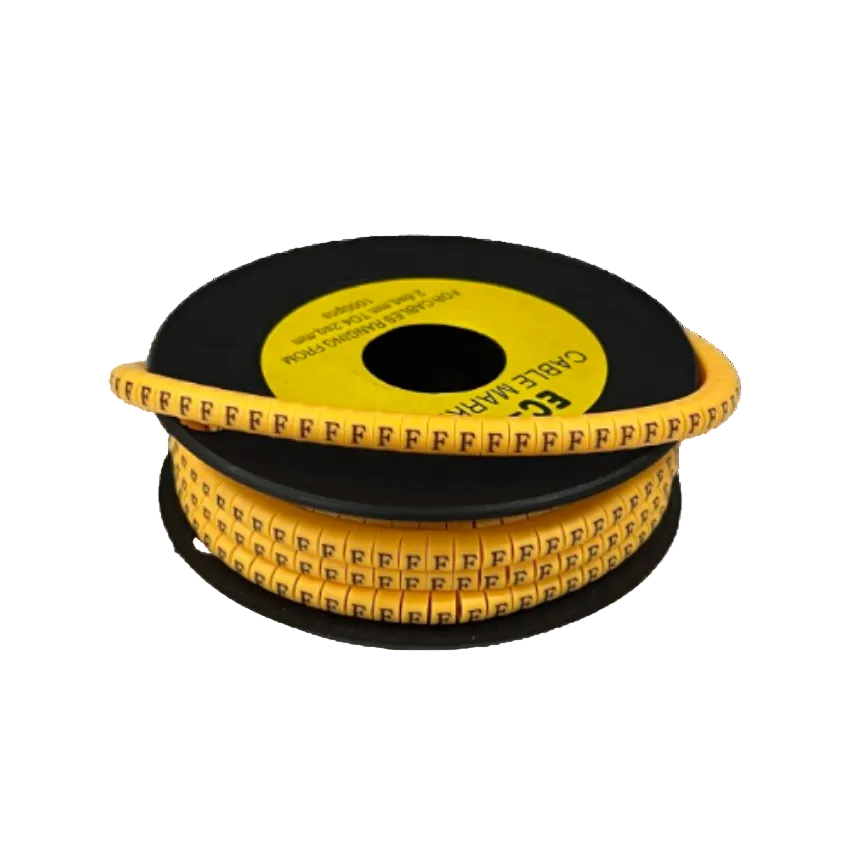 Spool of yellow cable markers with repeated F labels Cable "F" Marker 2.6mm to 4.2mm Yellow for wiring