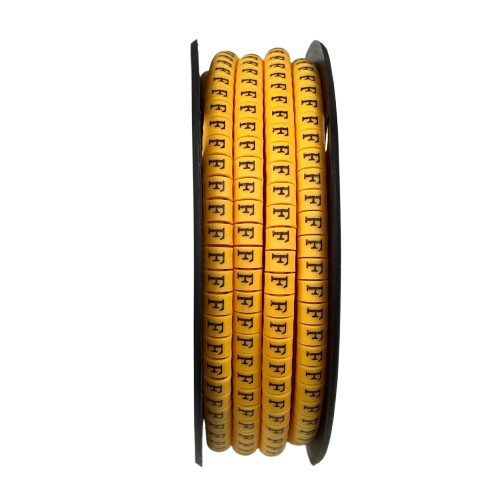 Spool of yellow Cable "F" Marker 2.6mm to 4.2mm Yellow labels with black F lettering for cable management