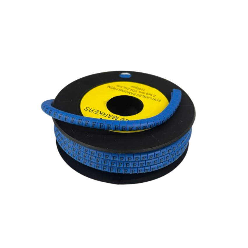Spool of Cable "F" Marker 2.6mm to 4.2mm Blue flexible ID tags for cables and wiring