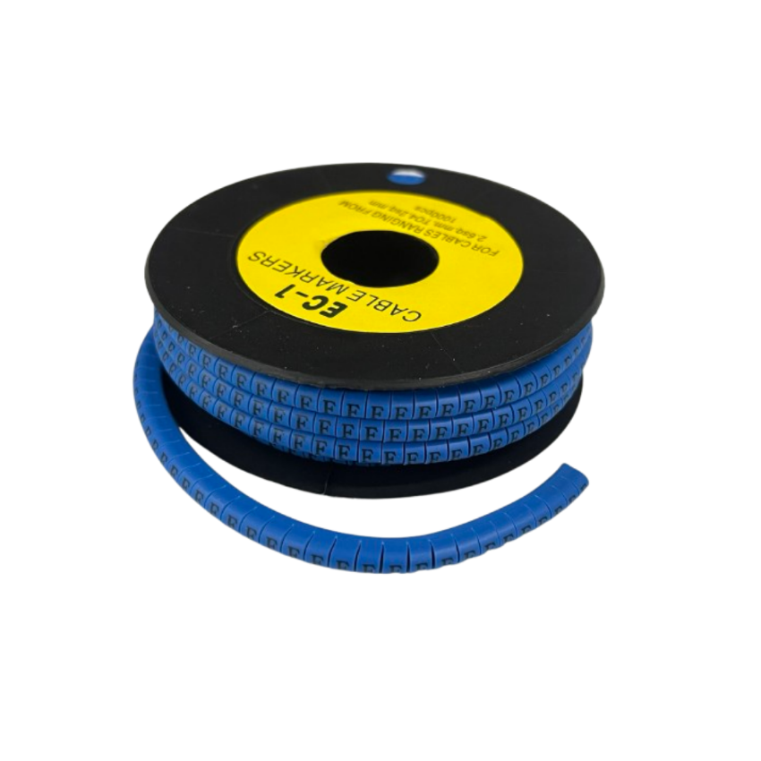 Spool of Cable "F" Marker 2.6mm to 4.2mm Blue for organized wiring and cable identification