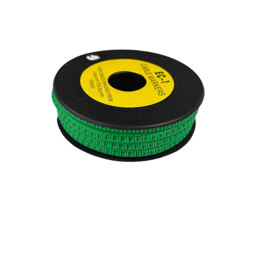 Grippes spool of Cable "F" Marker EC-1 Green 2.6mm to 4.2mm cable labels on black reel