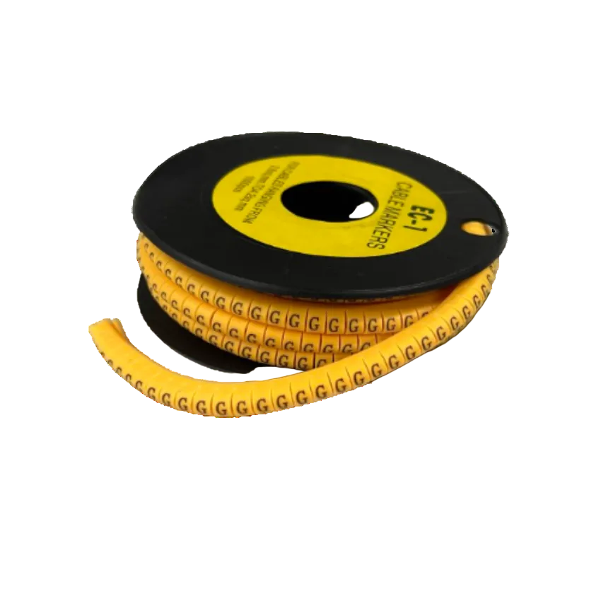 Reel of yellow Cable "G" Marker 2.6mm to 4.2mm Yellow strip with repeated G labels for cable identification