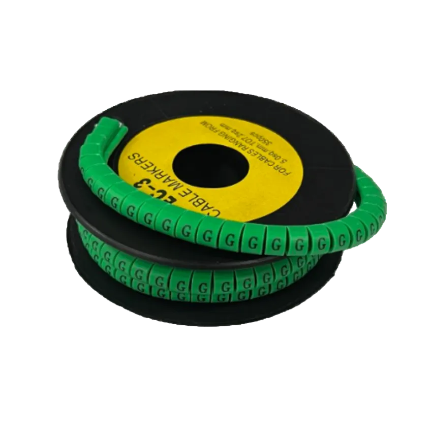 Green cable markers on a spool Cable "G" Marker 5.0mm to 7.2mm for wire identification and cable management
