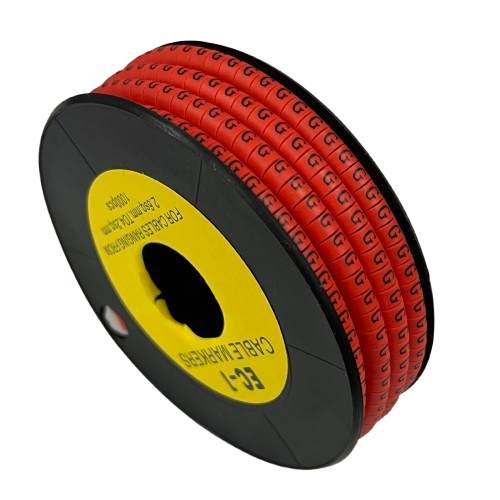 Grippes spool of Cable "G" Marker Red 2.6mm to 4.2mm on black reel showing red printed G markers