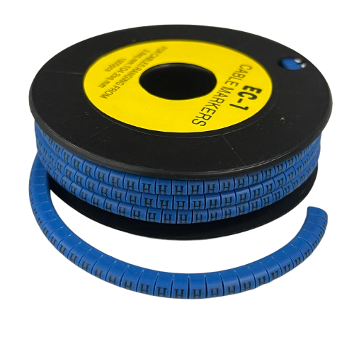 Spool of blue cable ID wrap showing repeated H markers for labeling wires Cable "H" Marker 2.6mm to 4.2mm Blue