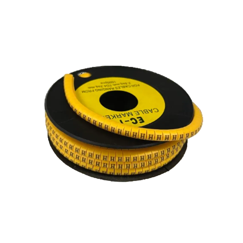 Yellow Cable "H" Marker 2.6mm to 4.2mm on black spool bulk roll for wire identification