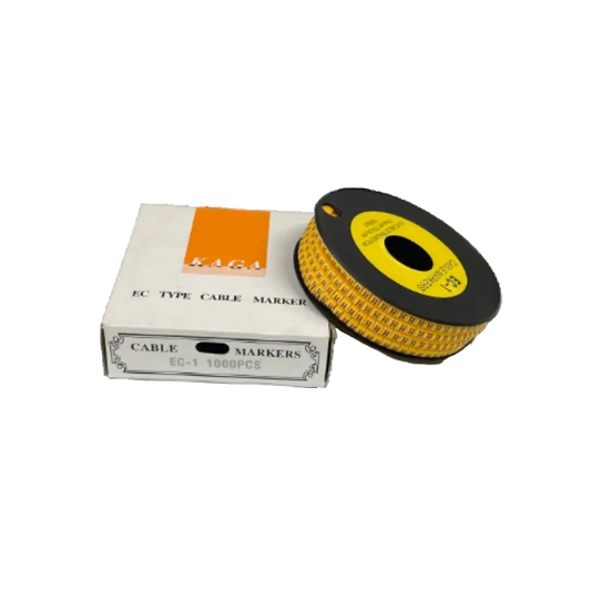 Spool and box of yellow Cable "H" Marker 2.6mm to 4.2mm cable markers for wiring organization
