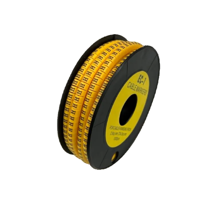 China spool of yellow Cable "H" Marker 2.6mm to 4.2mm showing rows of black H labels for cable organization