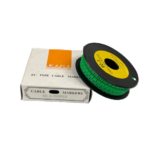 Spool of green Cable "H" Marker 5.0mm to 7.2mm Green on a black reel beside white box for cable management
