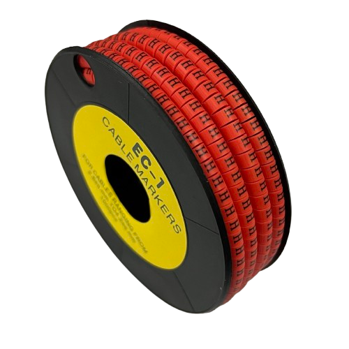 Grippes spool of red cable markers Cable "H" Marker Red 2.6mm to 4.2mm on black reel for wire labeling