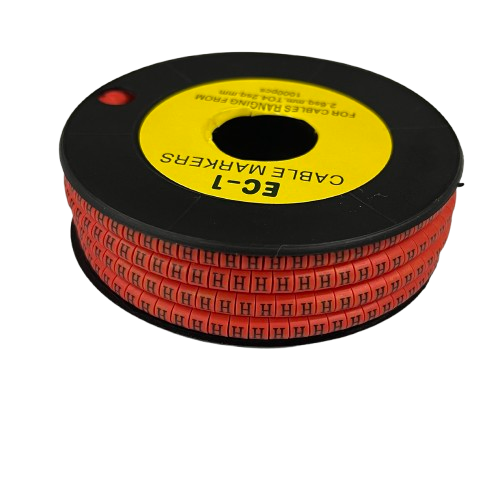 Grippes cable management reel with Cable "H" Marker Red 2.6mm to 4.2mm showing stacked red H labels on spool