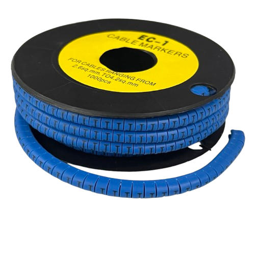 Spool of blue segmented cable markers for labeling wires Cable "J" Marker 2.6mm to 4.2mm Blue