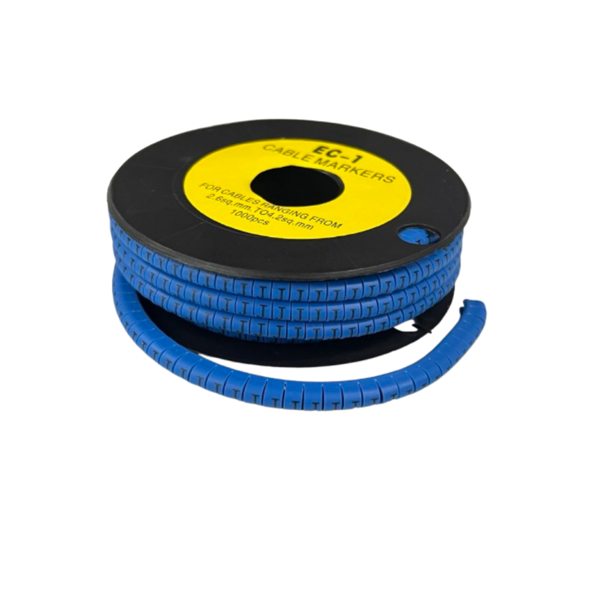 Spool of blue segmented cable markers for labeling wires Cable "J" Marker 2.6mm to 4.2mm Blue