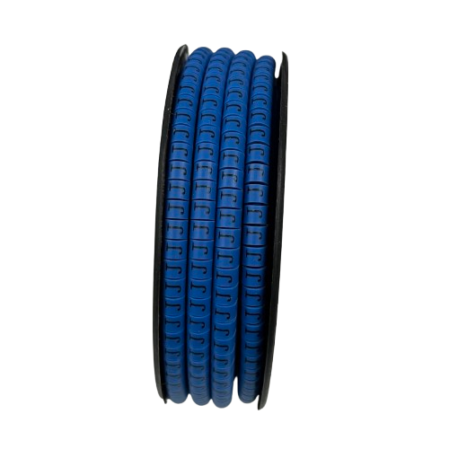 Spool of blue Cable "J" Marker 2.6mm to 4.2mm Blue strips with repeating J slots for cable management