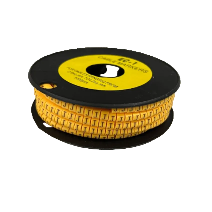 Spool of Cable "J" Marker 2.6mm to 4.2mm Yellow cable markers on black reel for cable identification
