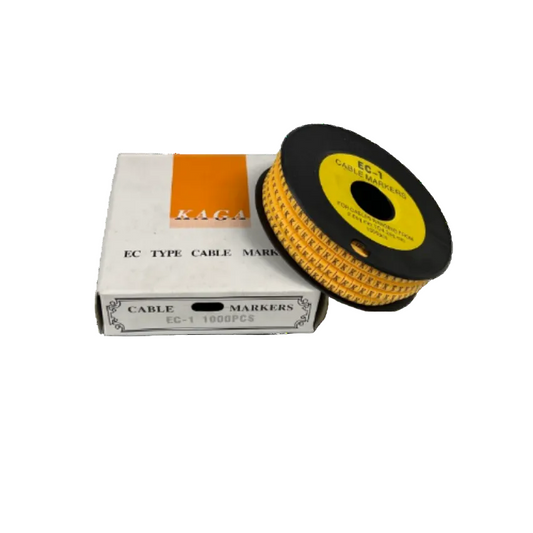 Cable "K" Marker 2.6mm to 4.2mm Yellow spool and box of EC type cable markers 1000 pcs for wire labeling