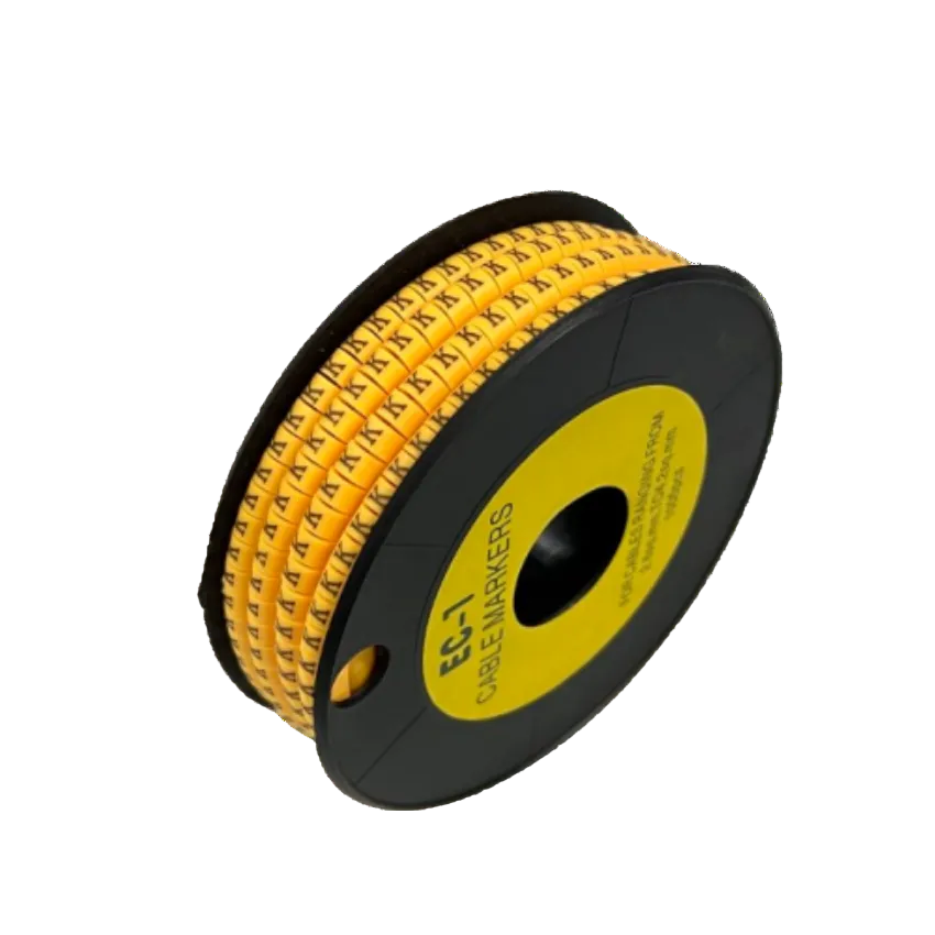 Cable "K" Marker 2.6mm to 4.2mm Yellow spool of adhesive letter K cable labels on black reel