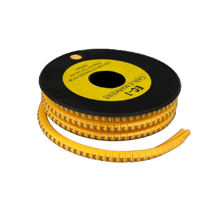 Spool of yellow Cable "K" Marker 2.6mm to 4.2mm Yellow cable identification tape with repeating K labels