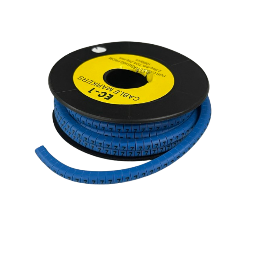 Spool of blue numbered spiral cable wrap for wire organization Cable Marke Blue - 7 cable management
