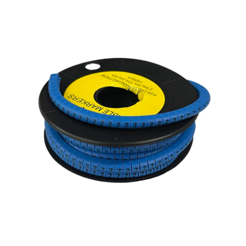 Spool of blue spiral cable organizer with printed 7 markers for wire labeling Cable Marke Blue - 7 from China manufacturer