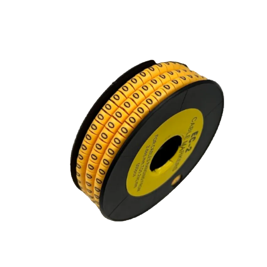 Grippes Cable Marker 0 - Yellow reel of numeric 0 cable markers on black spool for wire identification