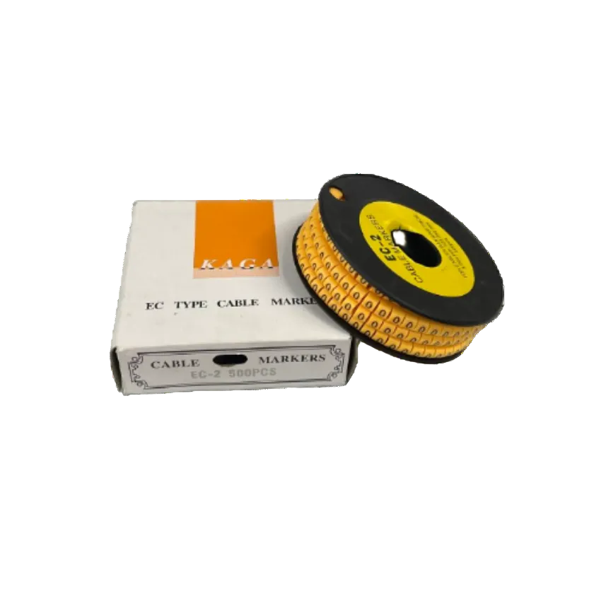 Grippes Cable Marker 0 - Yellow spool and box of EC type cable markers for cable management