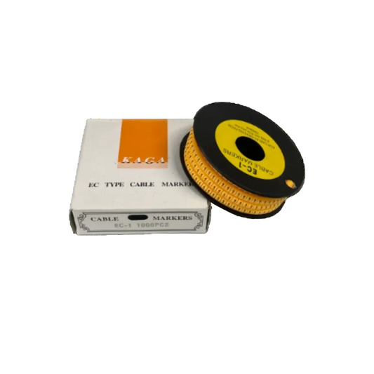 Cable Marker 1 Yellow spool of EC 1 cable markers 1000pcs on black reel with white box packaging from China