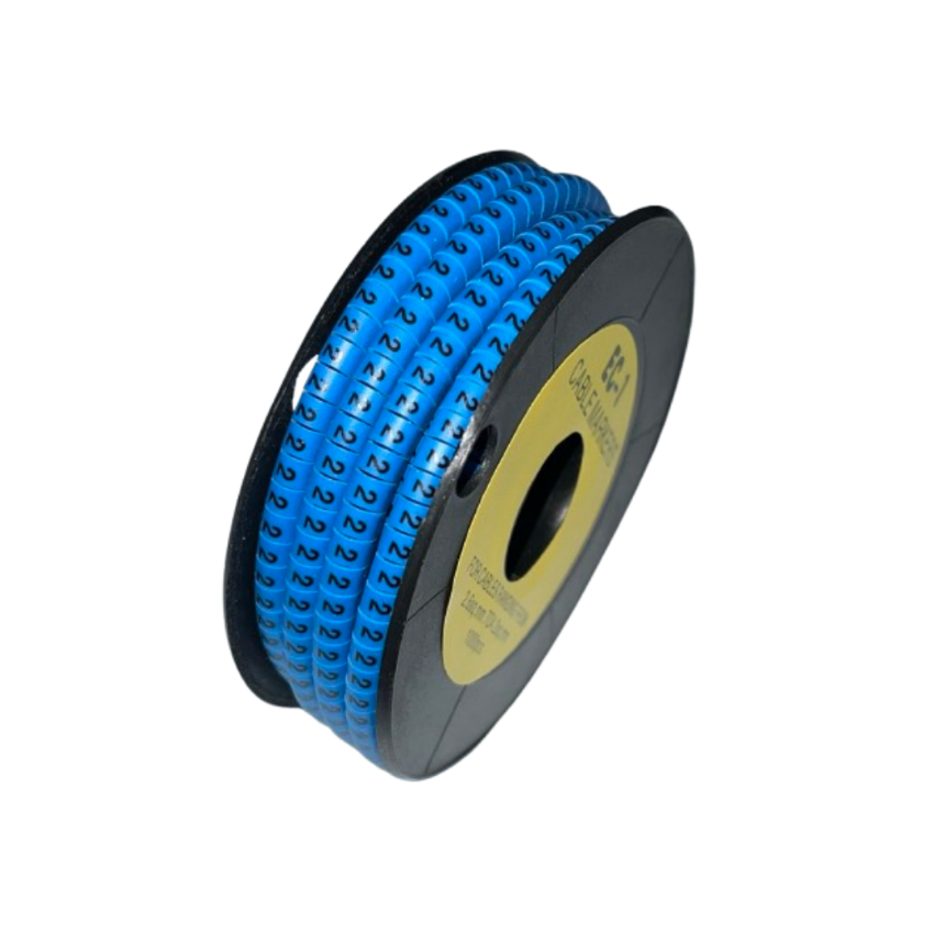 China made Cable Marker 2 Blue spool of numeric 2 cable labels for wire identification and organization