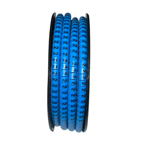 Cable Marker 2 Blue spool of numbered plastic cable markers embossed with 2 for wire identification