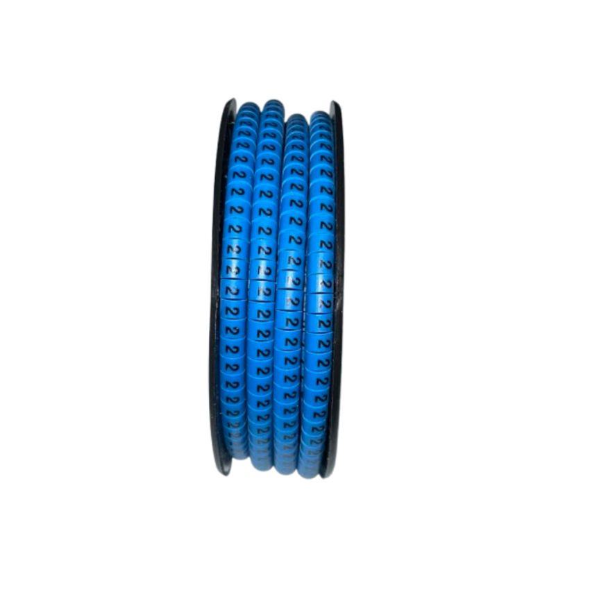 Cable Marker 2 Blue spool of numbered plastic cable markers embossed with 2 for wire identification