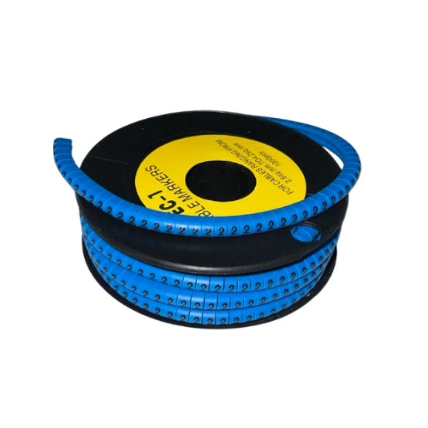 Cable Marker 2 Blue spool of flexible numbered snap on cable markers for wire identification and cable management