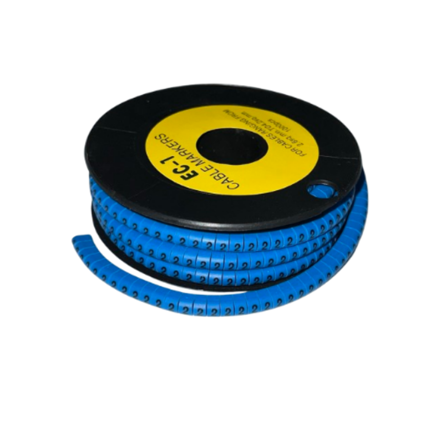 Spool of Cable Marker 2 Blue numbered cable labels on a black reel ideal for cable management