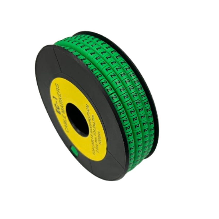 Grippes Cable Marker 2 Green reel of green number 2 cable markers on black spool for wire identification