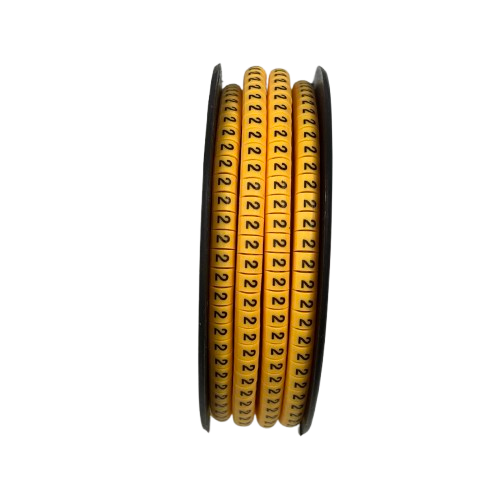 Spool of yellow numeric cable markers with repeated 2 labels for wire identification and organization Cable Marker 2 Yellow