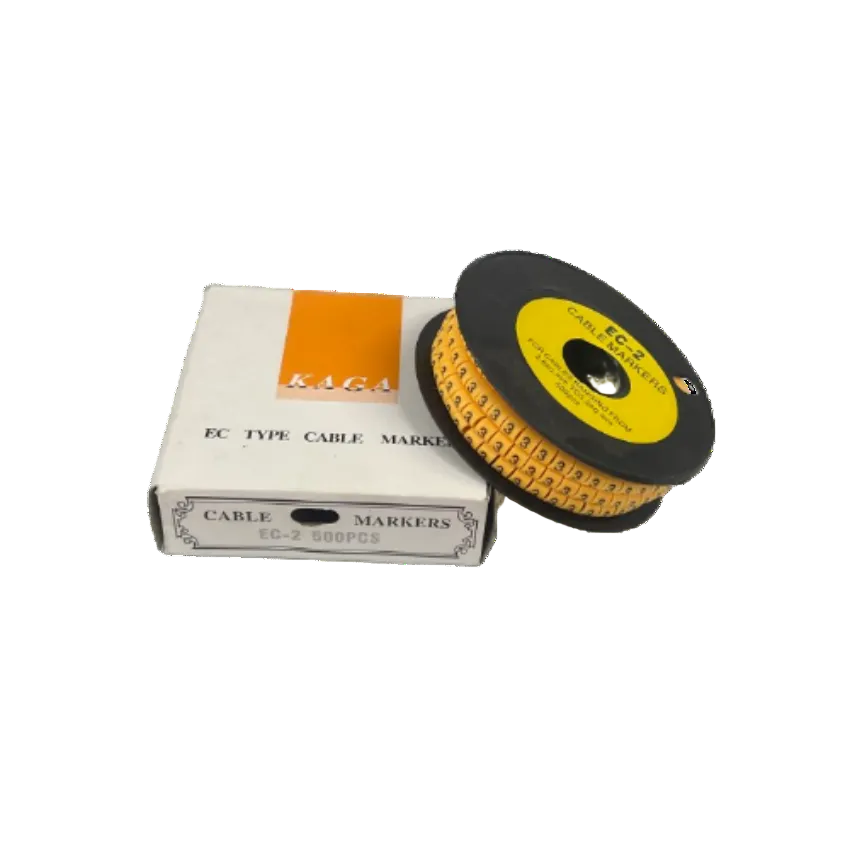 Grippes Cable Marker 3 - Yellow spool of numbered adhesive cable markers with box for organizing wires