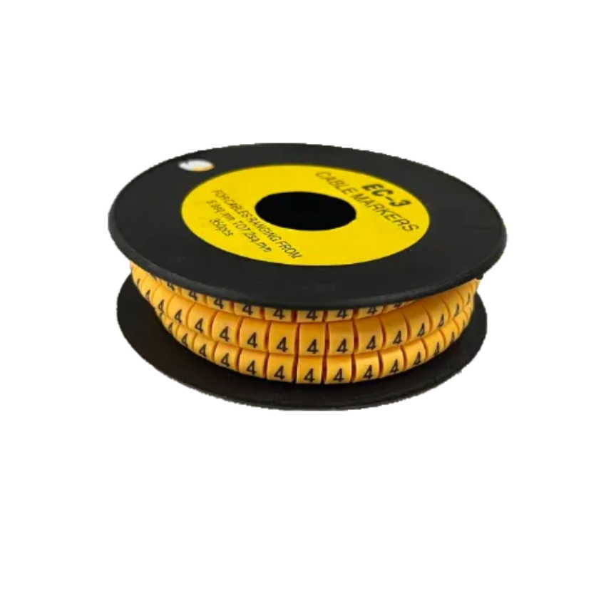 Grippes Cable Marker - 4 Yellow spool of yellow numeric cable rings on black reel for wire identification