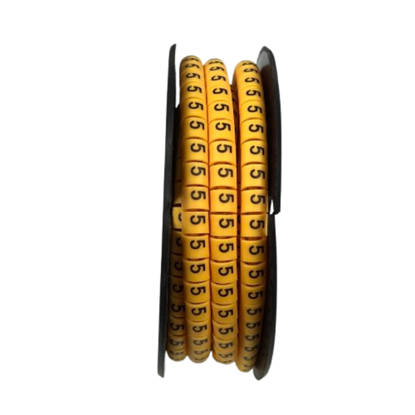 Grippes Cable Marker 5 - Yellow spool of cable management ID rings with black number 5